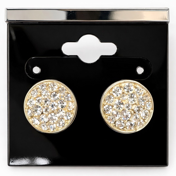Jewelry - Silver Tone Crystal Rhinestone Round Stud Button Earrings Sparkle Statement NWT